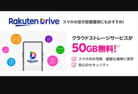 【楽天モバイル】50GB分のクラウドストレージ「Rakutenドライブ」を無料提供