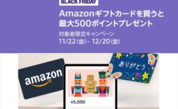 【ブラックフライデーキャンペーン】Amazonギフトカード購入で最大500ポイントプレゼント！